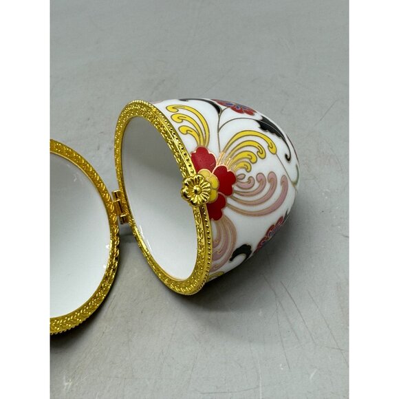 Decorative Porcelain Egg Jewelry trinket Box With Floral Design & Gold Accents - Picture 8 of 11